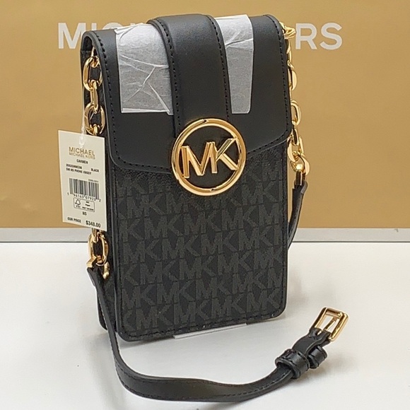 NWT MICHAEL KORS CARMEN SMALL NORTH SOUTH PHONE XBODY BLACK SIGNATURE COLOR - Picture 3 of 14